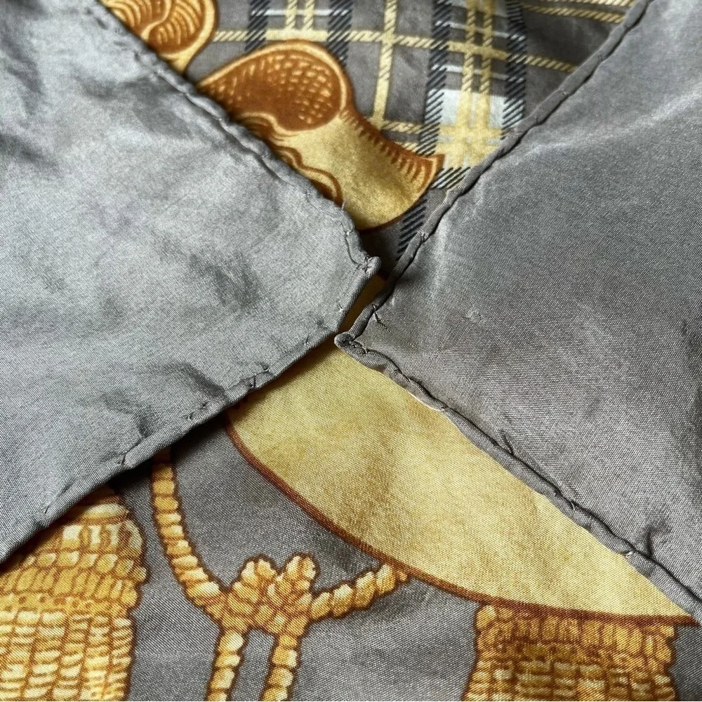 80s Express Silk Scarf Royal Lions Crest Hand Rolled 34” Square Baroque